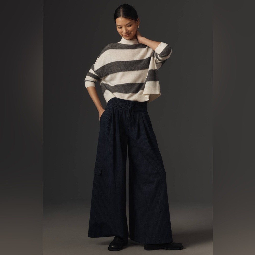 Maeve Anthropologie NWT Menswear Navy Pinstripe Wide Leg Pants